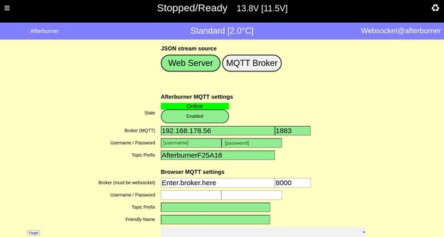 Afterburner Mk2 MQTT broker setup